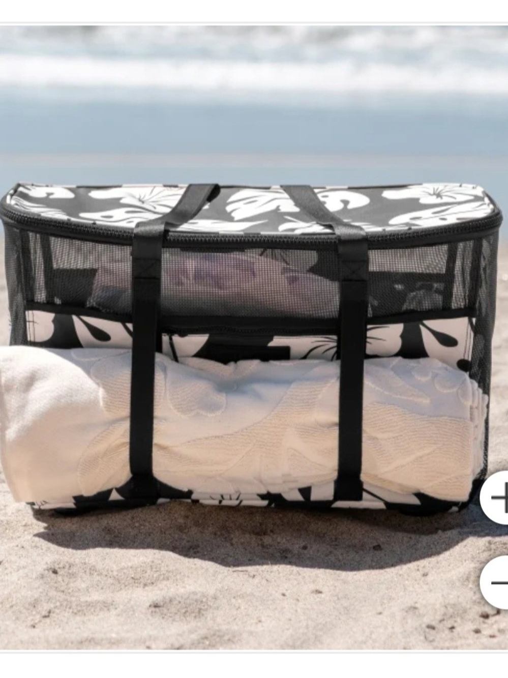 Black & Cream Collapsible Beach Tote